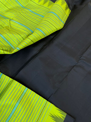 Kaavyam on Korvai Kanchivaram - apple green and black muthu veldhari