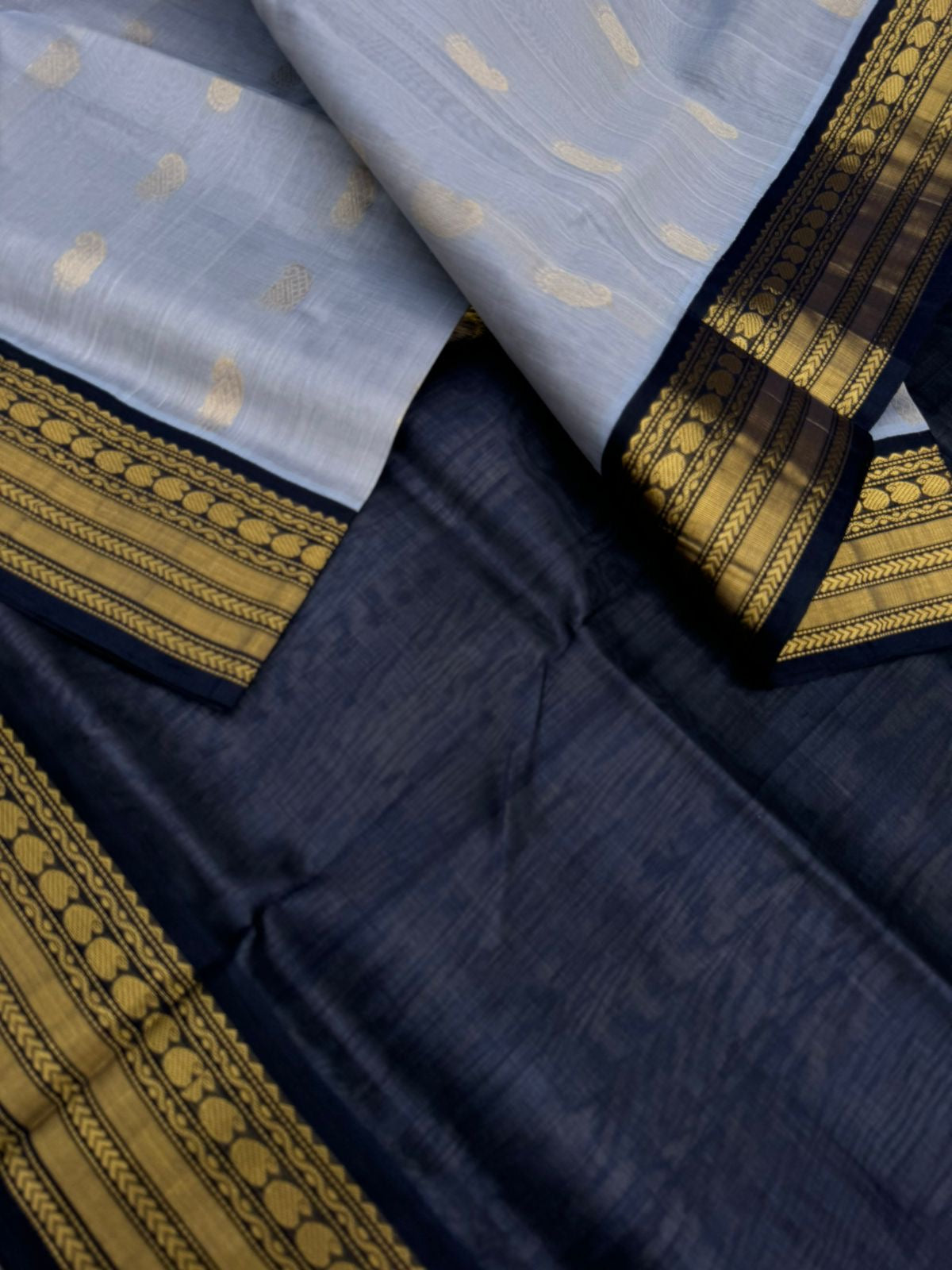 Korvai Silk Cottons - pale cement grey and black