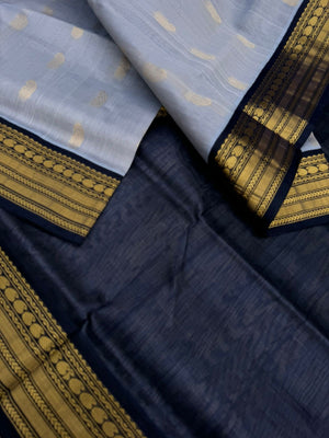 Korvai Silk Cottons - pale cement grey and black
