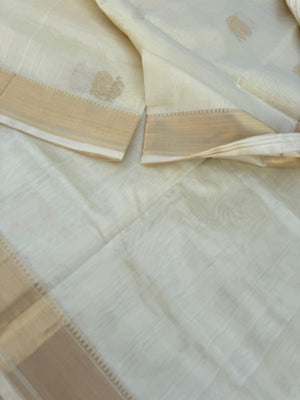 Pastels on Zari Kissed Silk Cotton - the most beautiful off white/cream and gold with annapakshi woven buttas