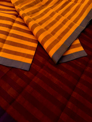 Mangalavastaram - mustard and rust horizontally woven strips
