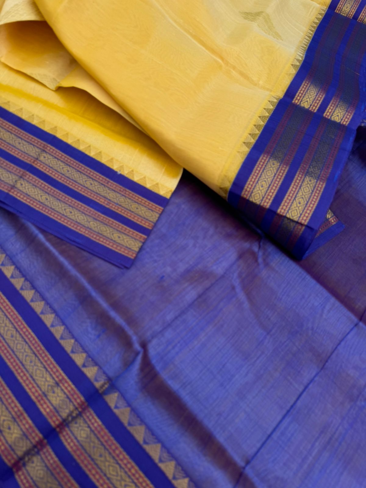 Korvai Silk Cottons - butterscotch yellow and royal blue