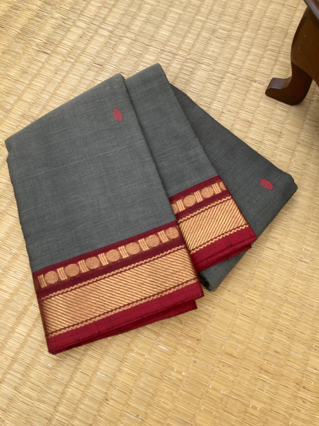 Woven Buttas on Kanchi Cottons - elephant grey