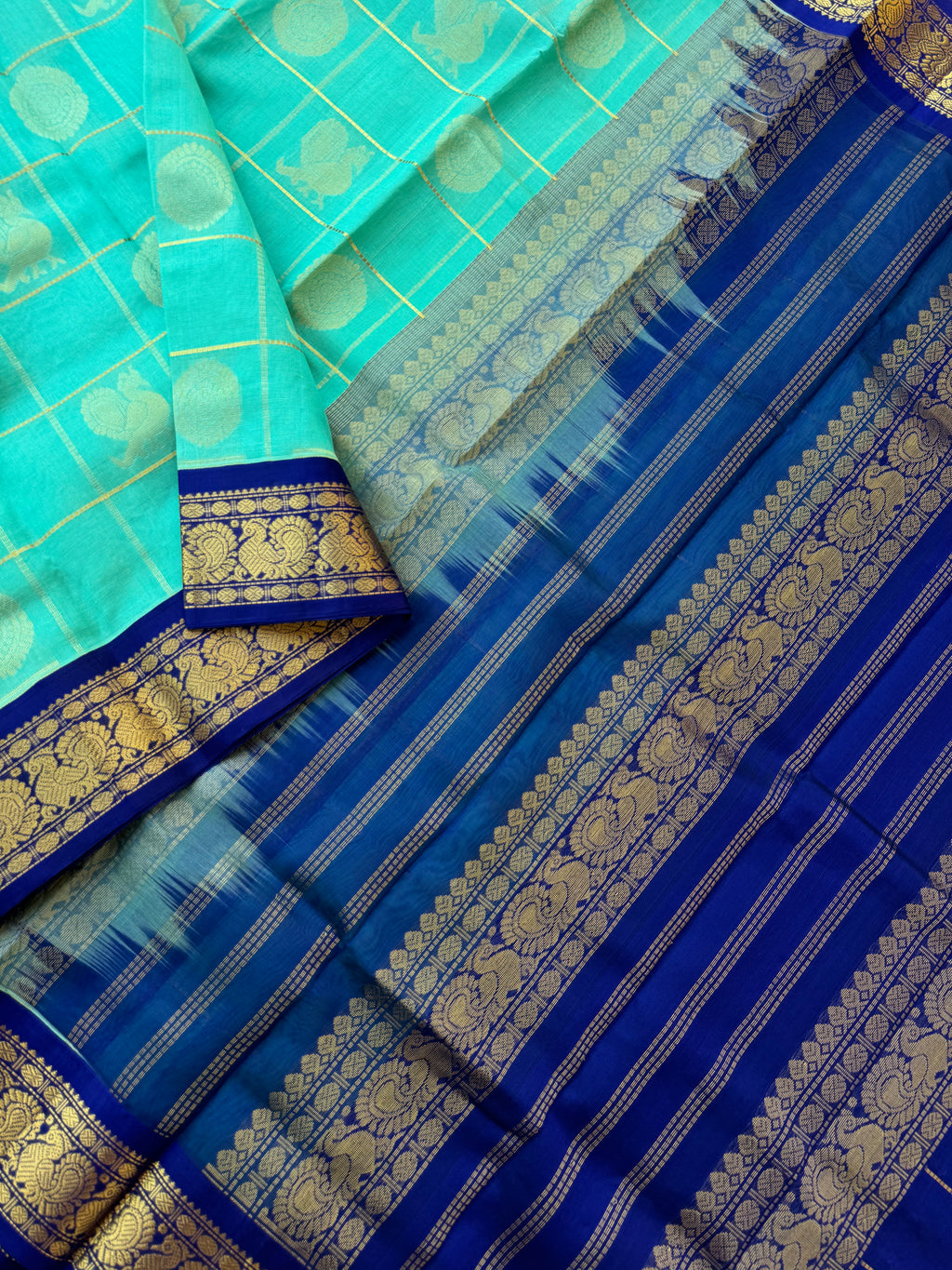 Korvai Silk Cotton - pale aqua blue Mayil chackaram