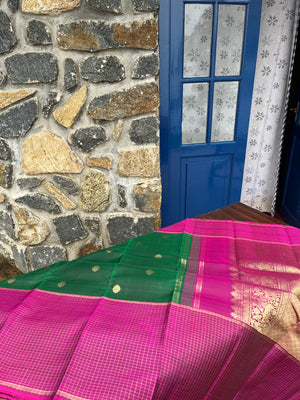 Heriyae - Heirloom Kanchivarams - most beautiful Meenakshi green and majenta with oosi Kattam woven borders