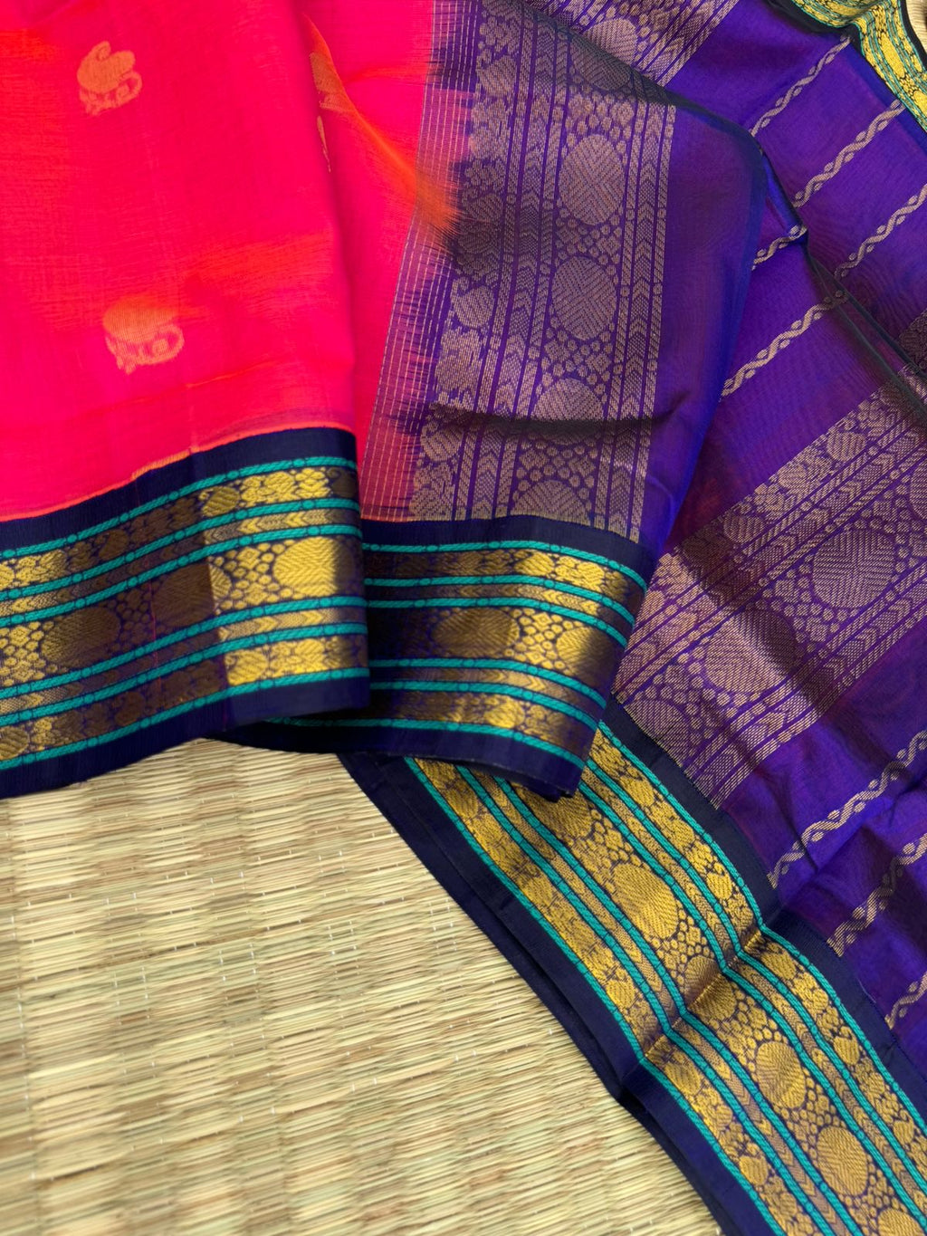 Korvai Silk Cottons - stunning hot pink and violet with woven buttas