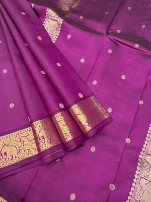 Parvathi - deep dark majentha purple with horse and elephants woven borders
