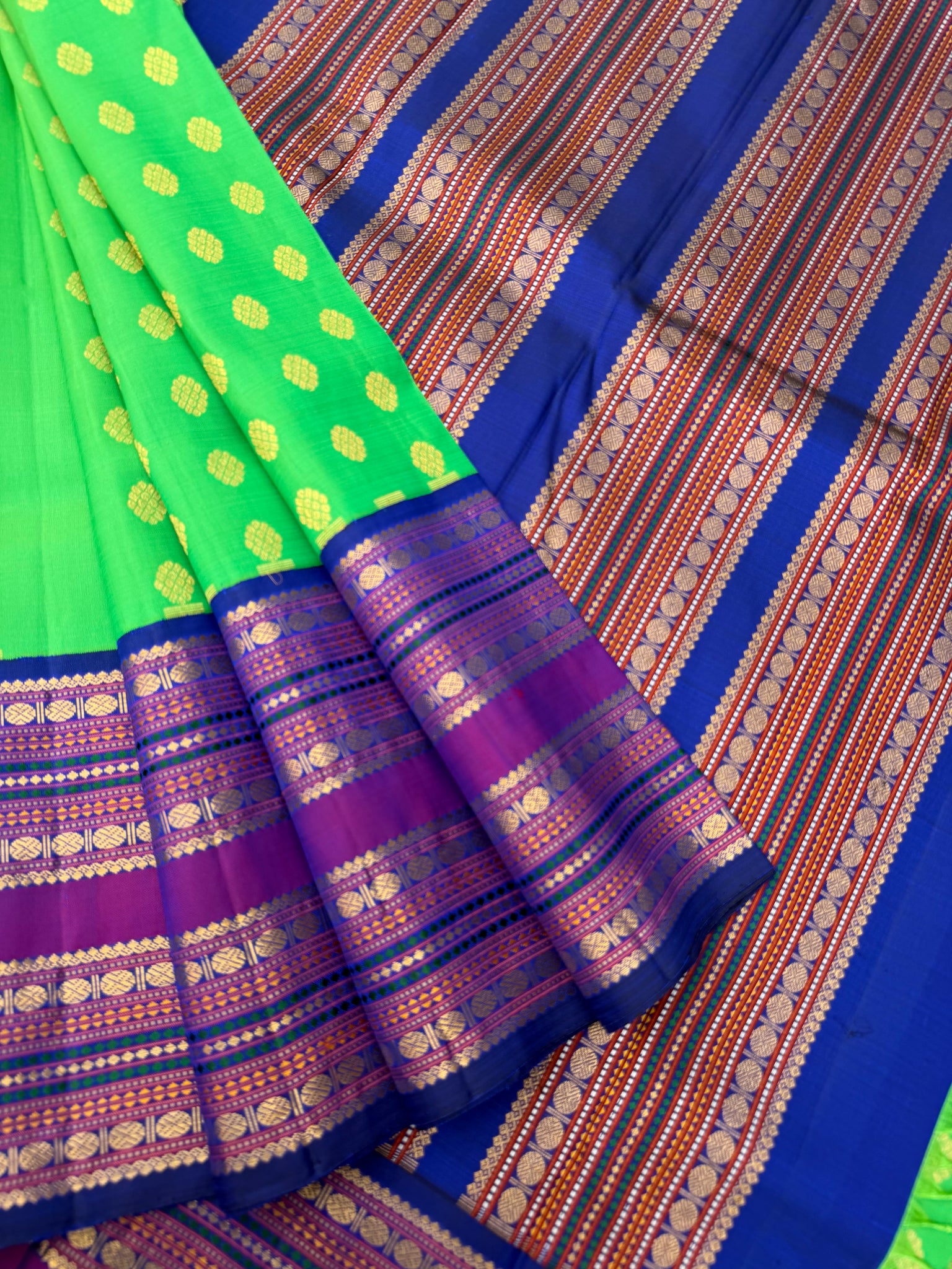 Vintage Ragas on Kanchivarams - Apple green and ms blue full body kama ...