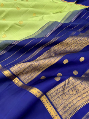 Meenakshi - Heirloom Korvai Kanchivaram - stunning most beautiful pastel pista green and deep ink blue