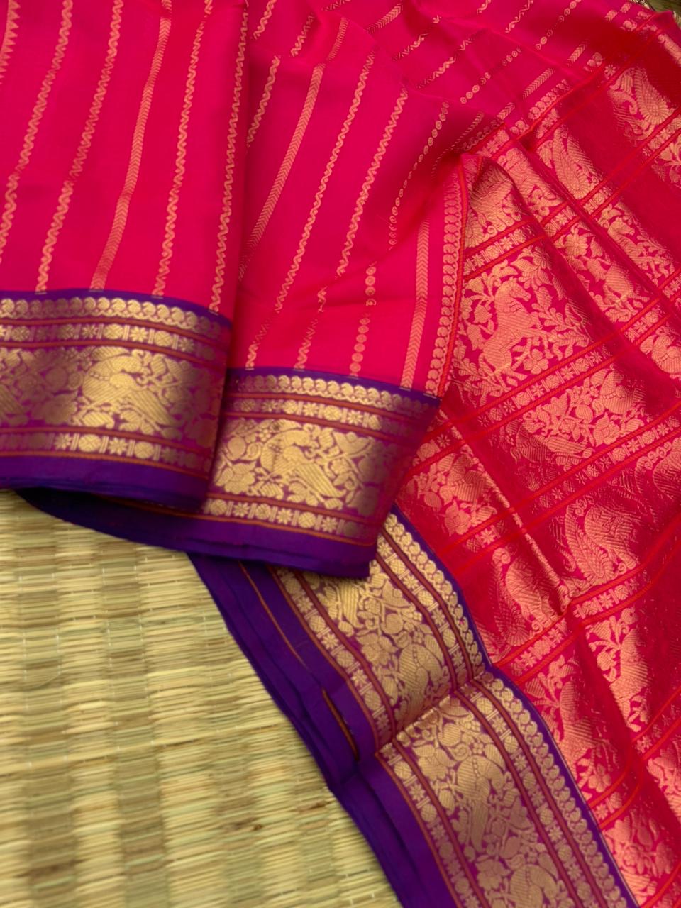 Zari Kissed Silk Cotton - reddish pink vertical veldhari