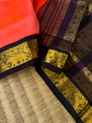 Korvai Silk Cotton - peach and burgundy