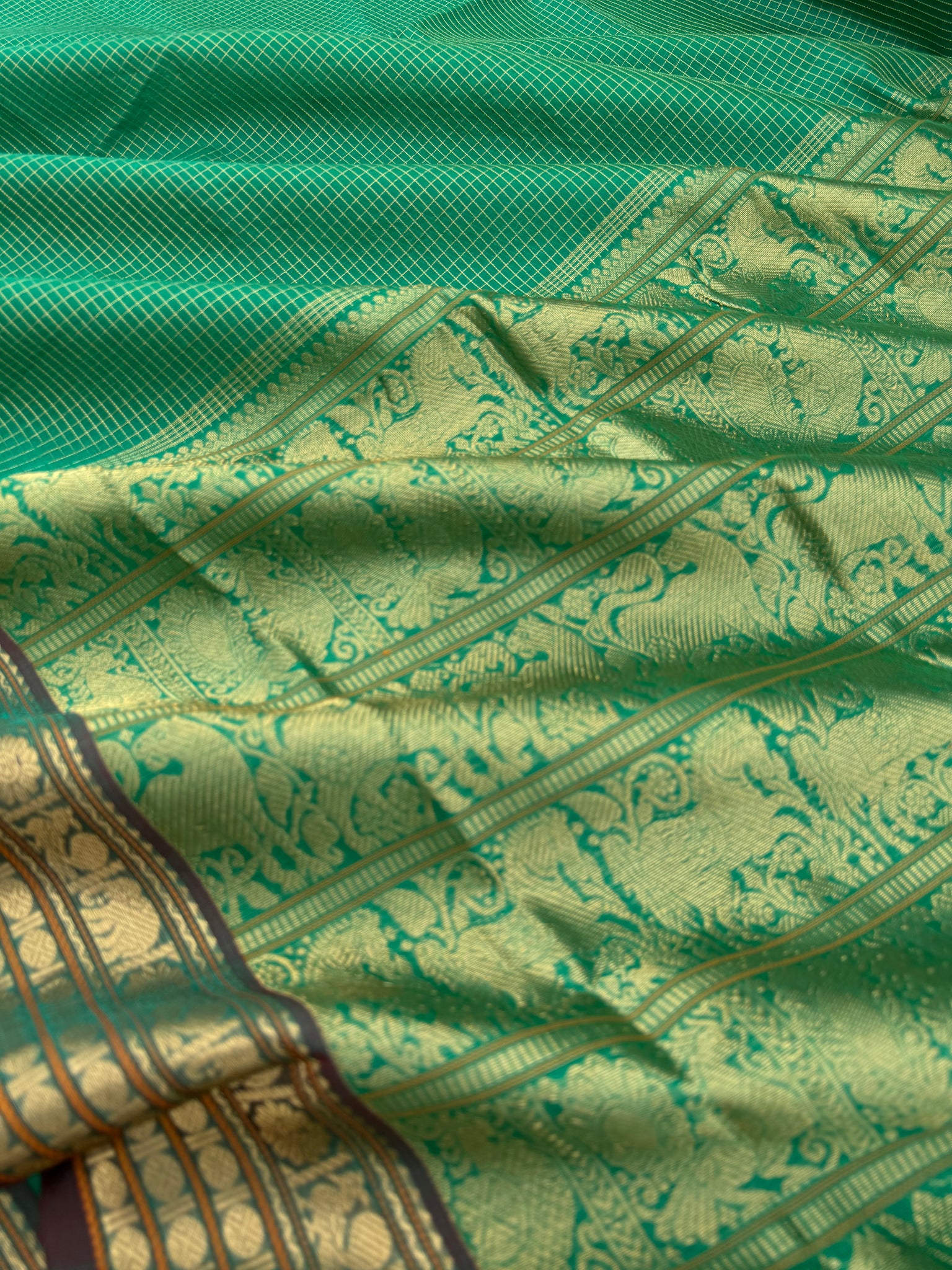 Zari Kissed Silk Cotton - dark green vairaoosi kattam