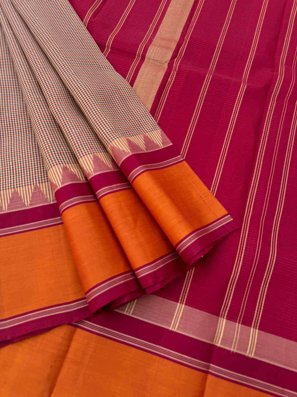 Signature Silk Cotton -beige ice blue aaraku three colour woven kasa kasa kattam