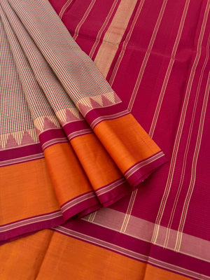 Signature Silk Cotton -beige ice blue aaraku three colour woven kasa kasa kattam