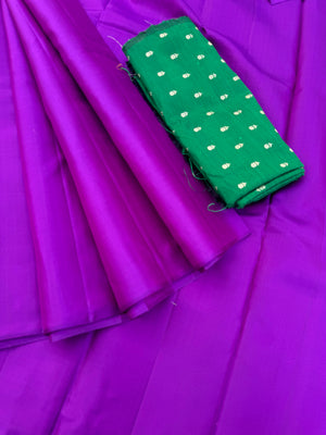 Niram - Celebrating of Full Plain Kanchivaram Silks Paired with Beautiful Blouses - stunning purple with bottle green raw silk blouse