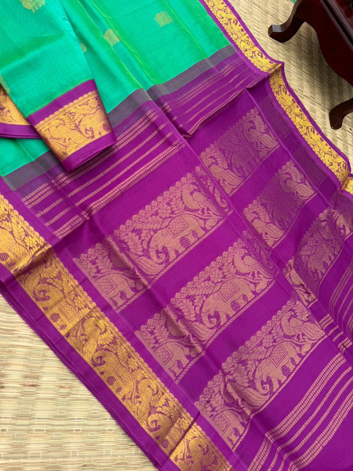Korvai Silk Cotton - dual tone aqua blue green and violet