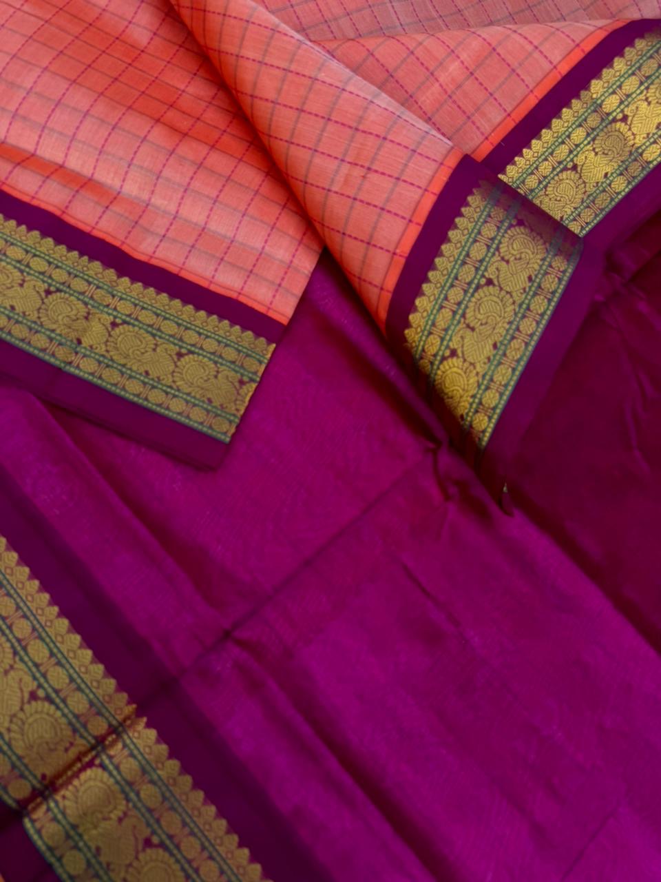 Korvai Silk Cottons - onion peal pink kattam