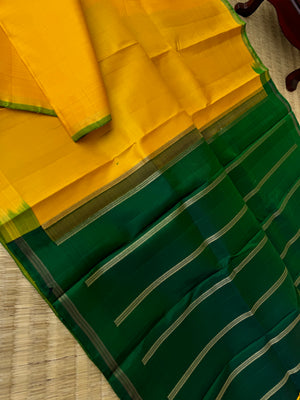 Contrast Play Kanchivarams - traditional mustard and Meenakshi