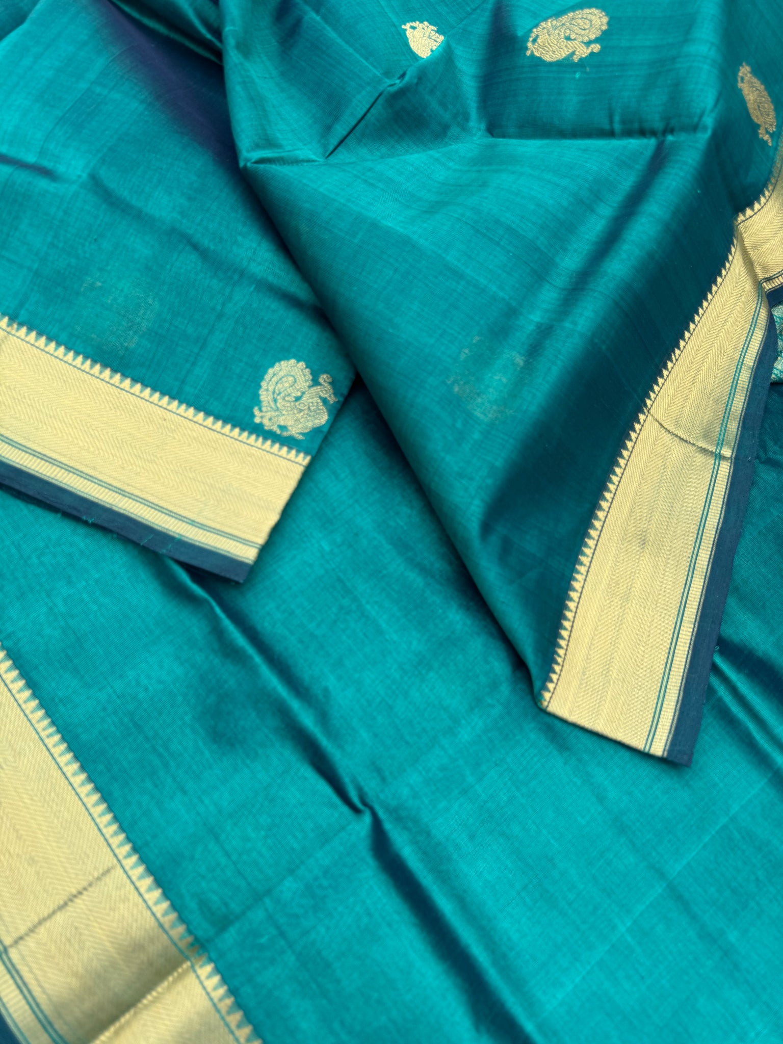 Zari Kissed Silk Cotton - metallic teal