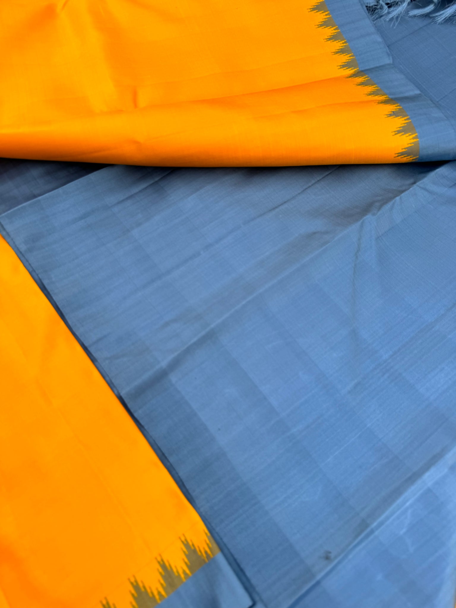 Ekatara - The Rarest Kai Korvai Kanchivarams - golden yellow and grey for people who love small korvai borders