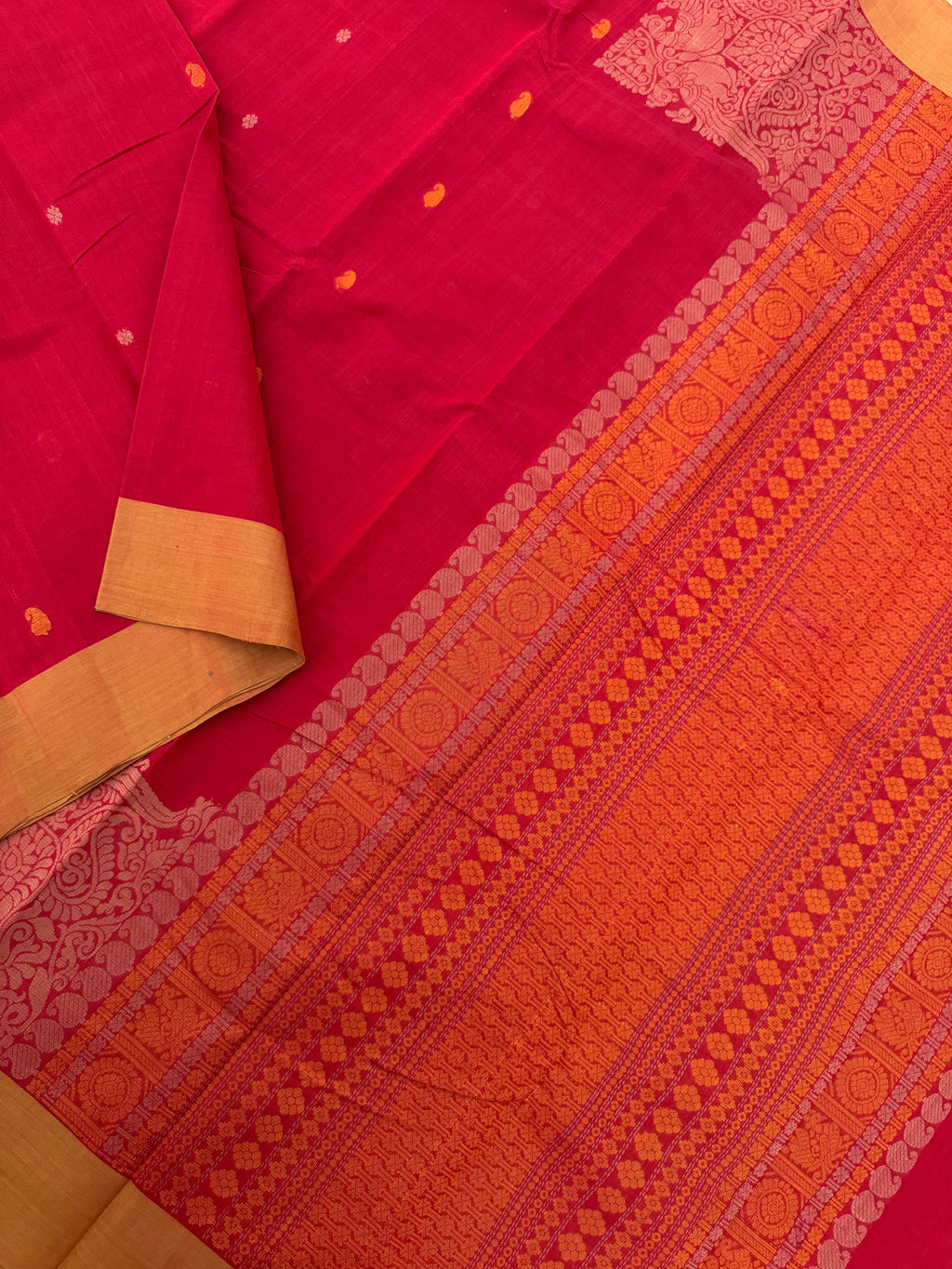 Corporate Style Mangalavastaram - deep dark red and mustard corner buttas and gran pallu