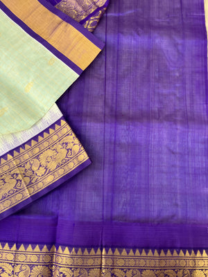 Korvai Silk Cotton - pista ice cream and violet zari kattam