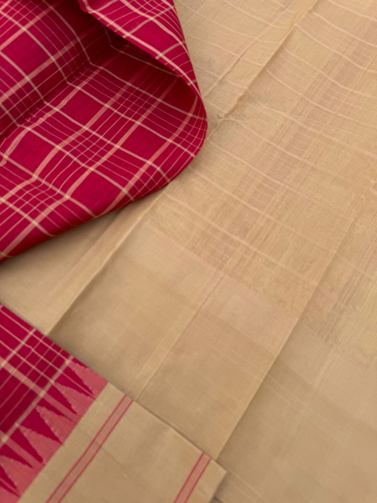 Signature Silk Cotton -red and sandal wood interlocking woven chex