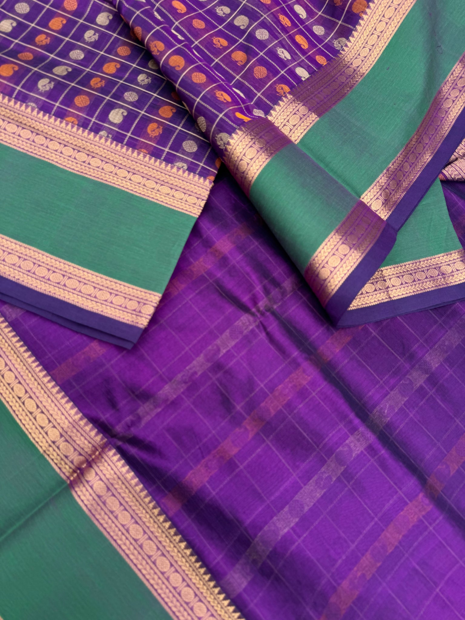 Woven Motifs Silk Cotton - a brinjal purple 1000 buttas