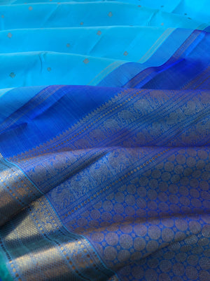 Solid Kanchivarams - the shades of sky blues is gorgeous