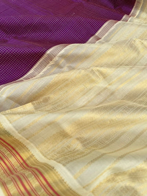 Korvai Silk Cottons - deep dark purple and off white with podi kattam woven body