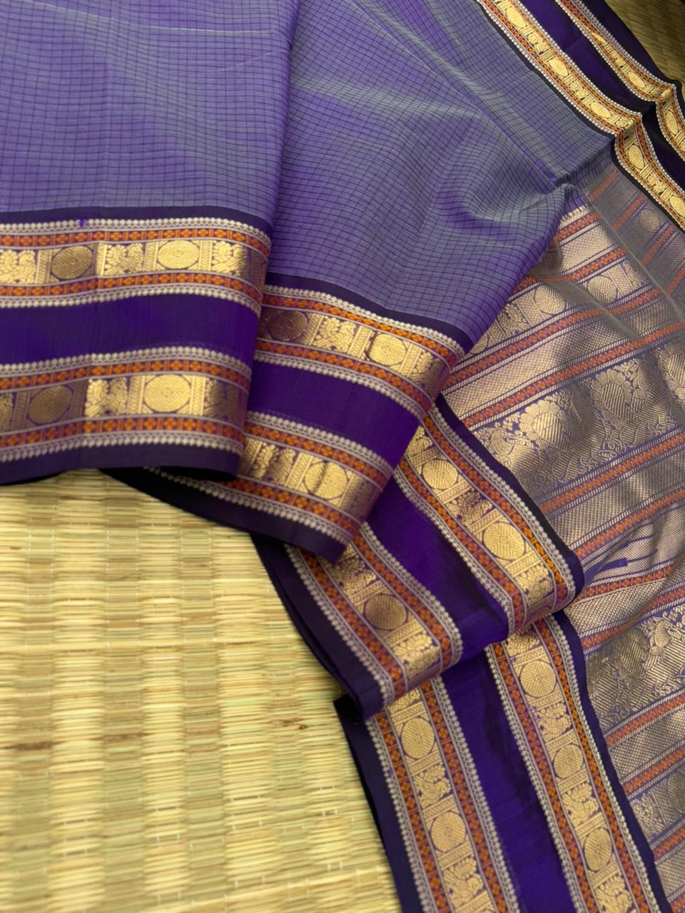 Zari Kissed Silk Cotton - a stunning deep december poo tone podi kattam with retta pett woven borders