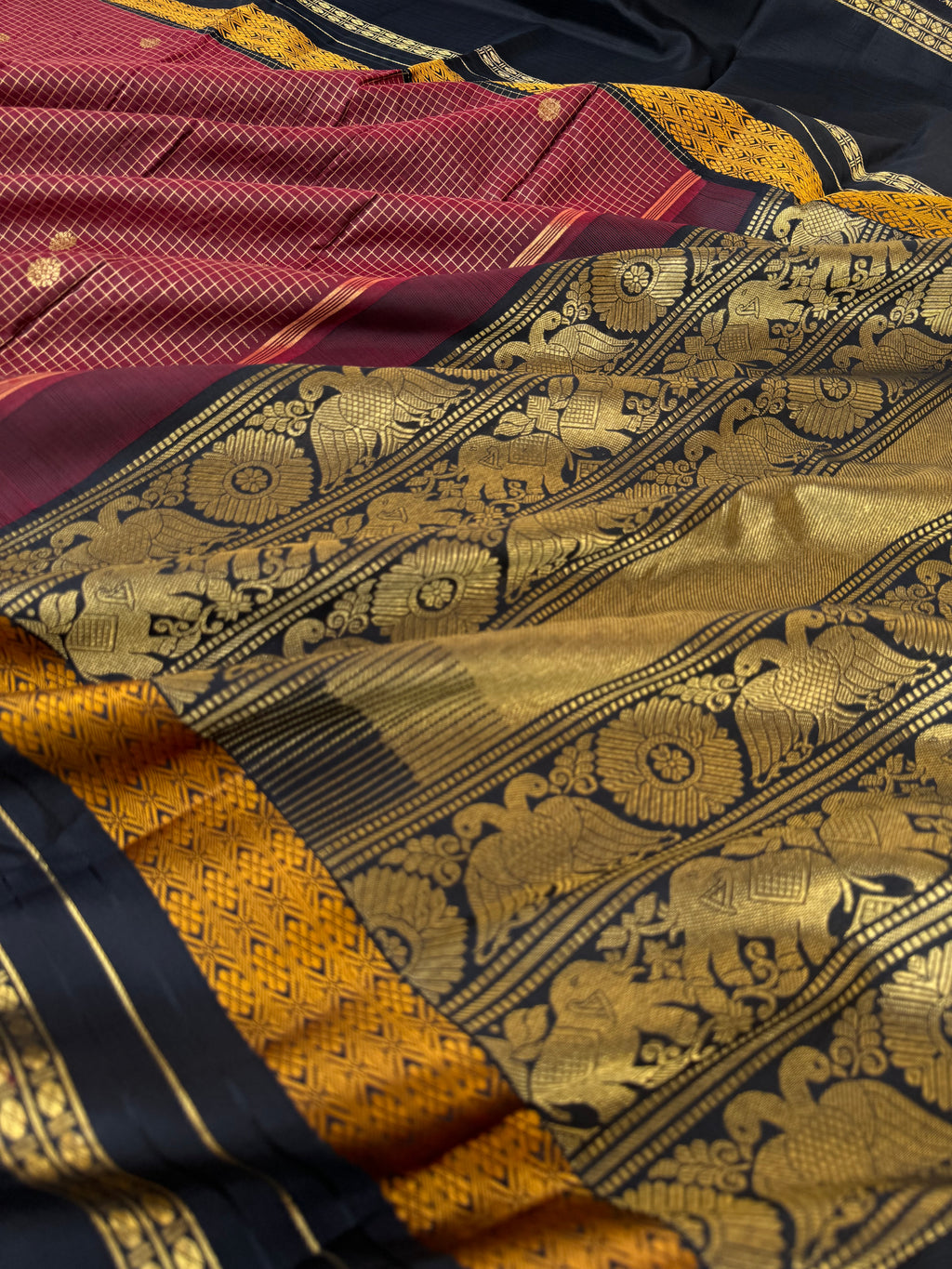 Vintage Ragas on Korvai Kanchivaram - the most beautiful wine and black with all stunning vintage elements
