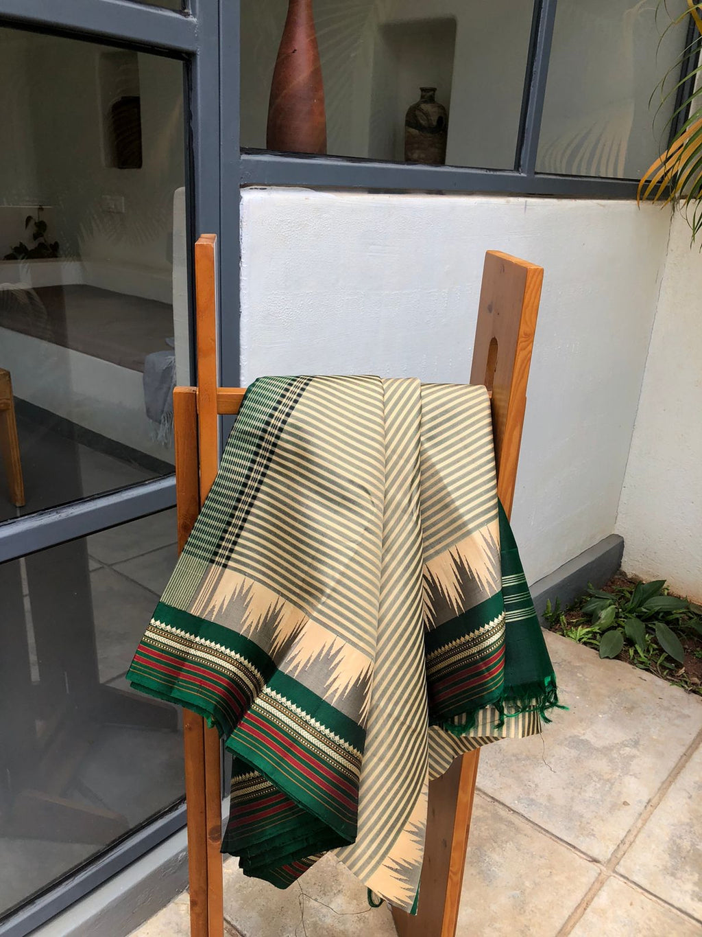 The Legacy of Korvai Kanchivaram - beige green vintage stripes korvai Kanchivaram