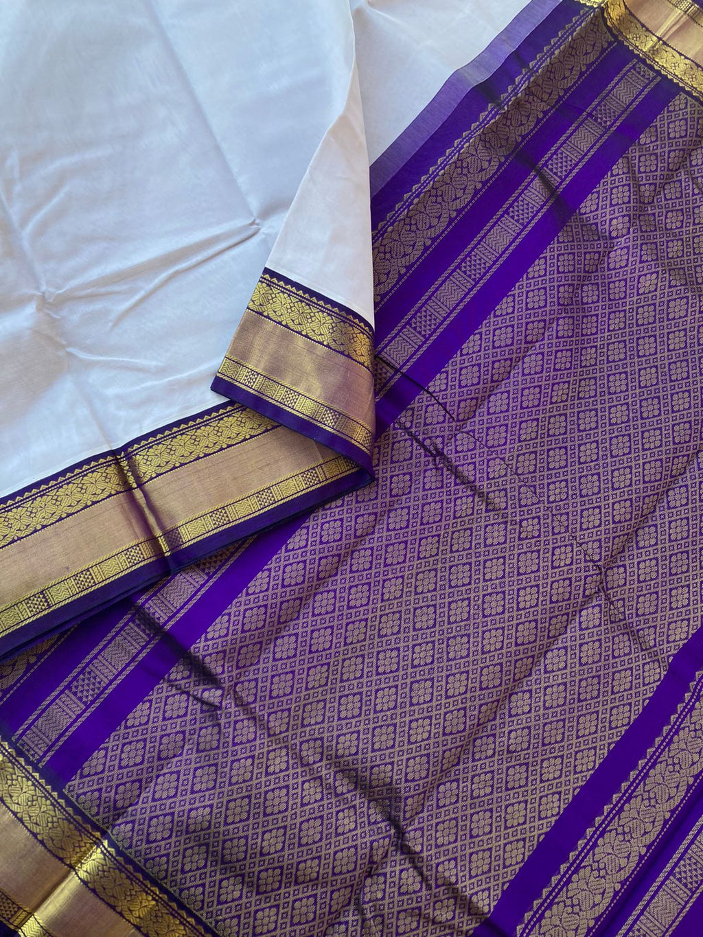 Korvai Silk Cottons - calcium tone with a touch of grey and violet