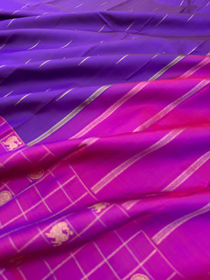 Diwali Edits - Kanchivaram For All Occasions - stunning violet and majentha with borders woven kattam buttas with rain drop woven body buttas
