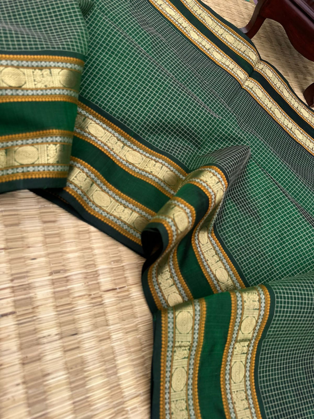 Zari Kissed Silk Cotton - stunning green podi kattam