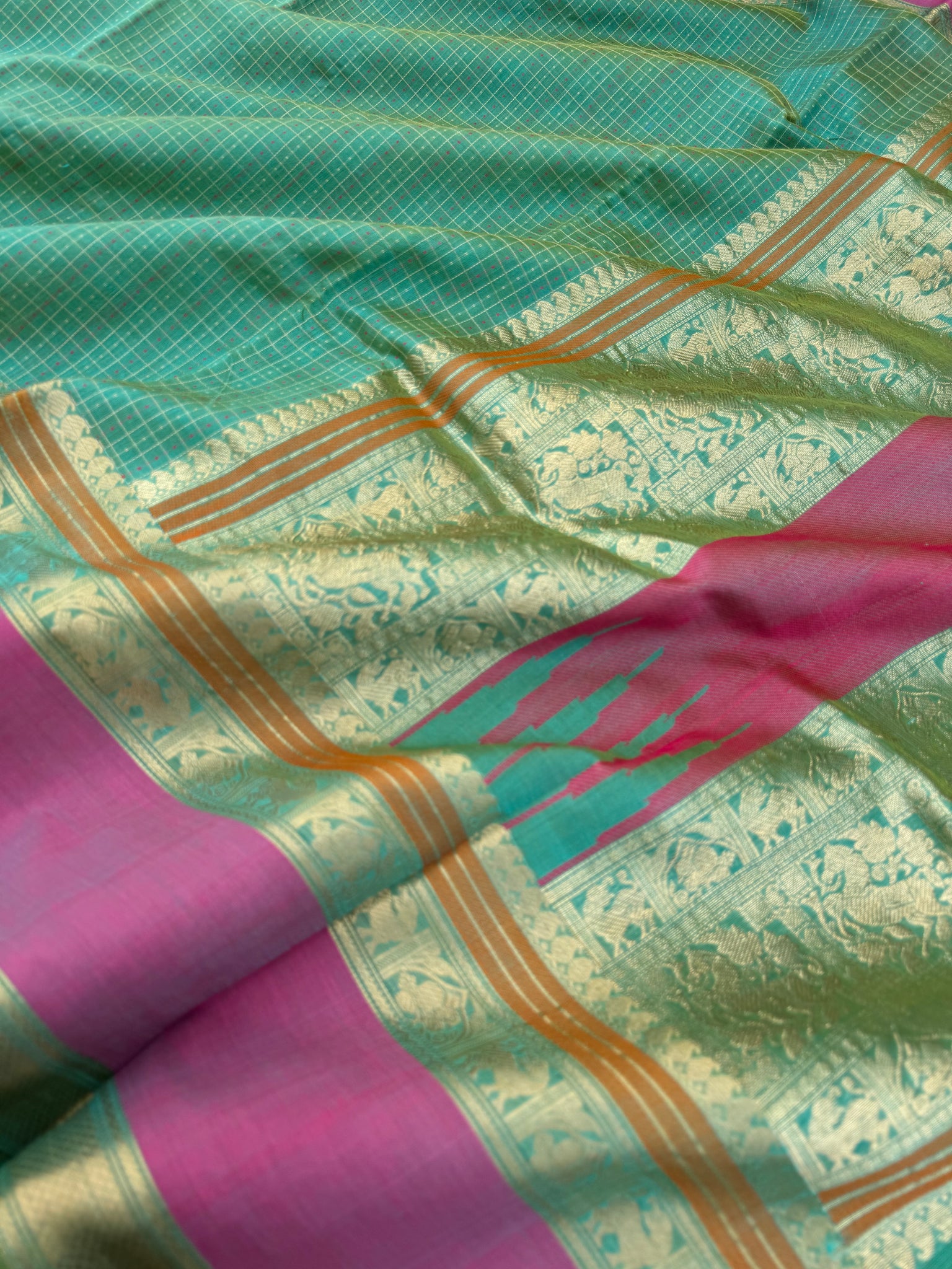 Woven Motifs Silk Cotton - a pale aqua tone lakshadeepam