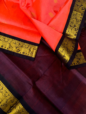 Korvai Silk Cotton - peach and burgundy