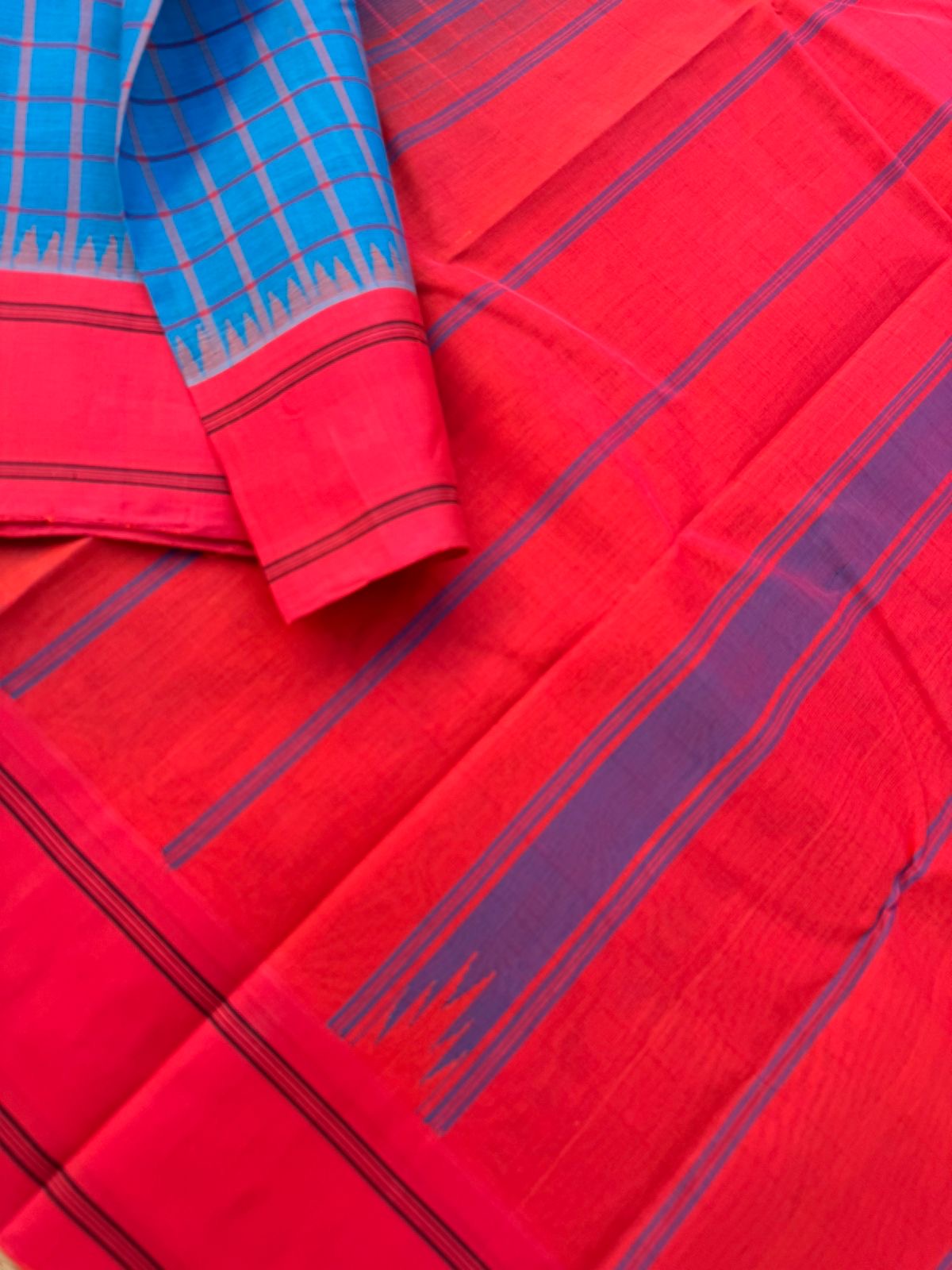 Signature Silk Cotton -sulphate blue and Kanagambaram pink