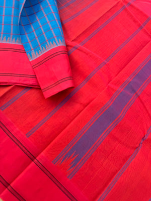 Signature Silk Cotton -sulphate blue and Kanagambaram pink