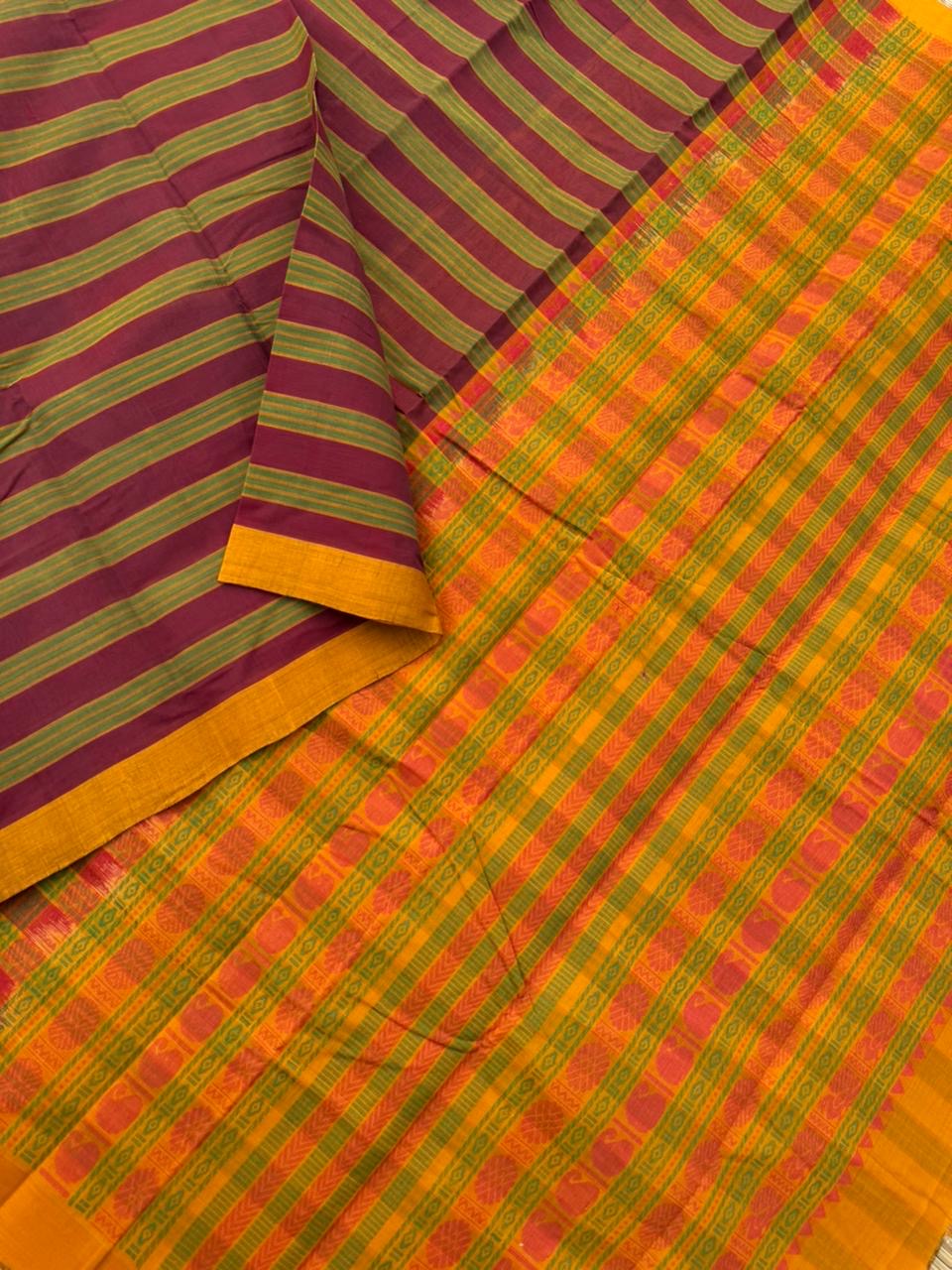 Mangalavastaram - maroon and algae green with contrast pallu and blouse