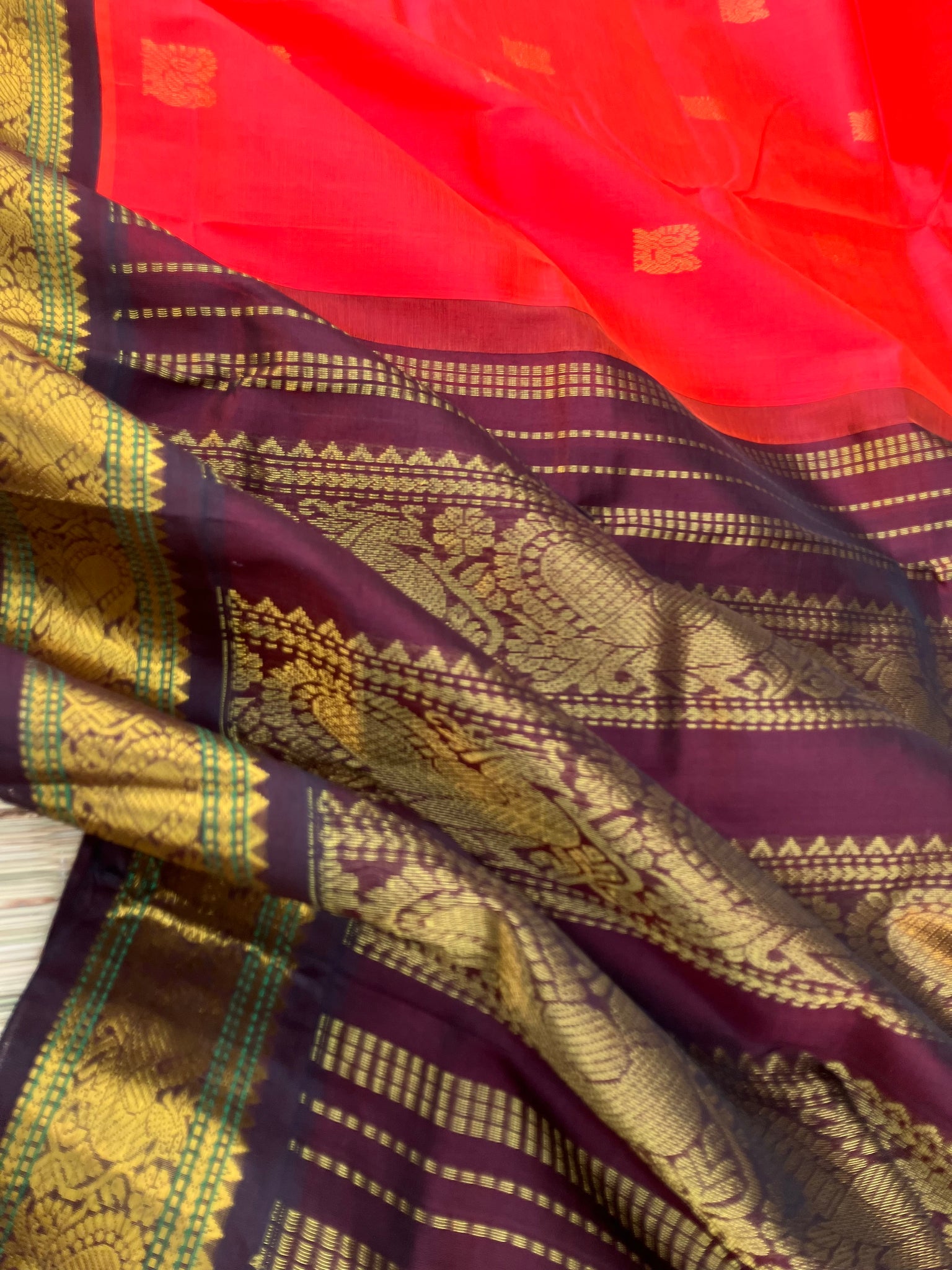 Korvai Silk Cotton - chilly red and maroon