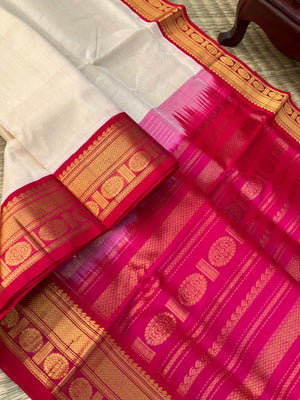 Korvai Silk Cotton - off white and pink