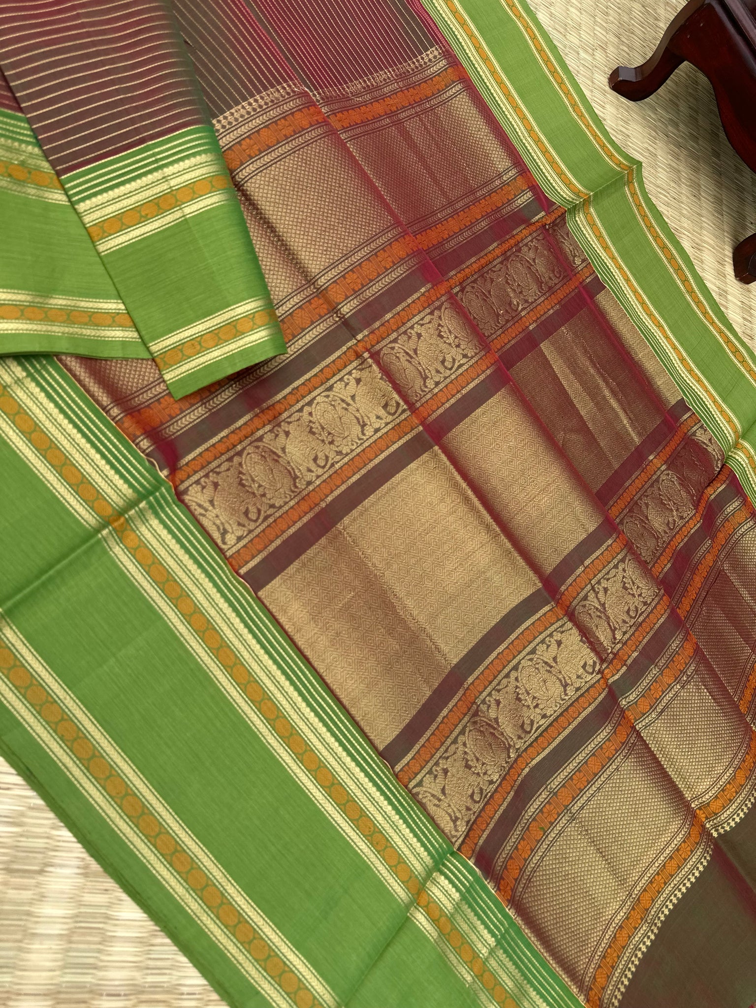 Zari Kissed Silk Cotton - maanthulir on green with vairaoosi woven body