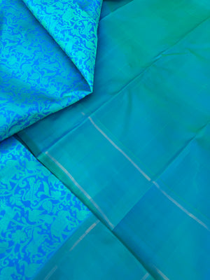 Diwali Edits - Kanchivaram For All Occasions - a stunning anandha blue on blue vanasingaram body with gold zari woven pallu