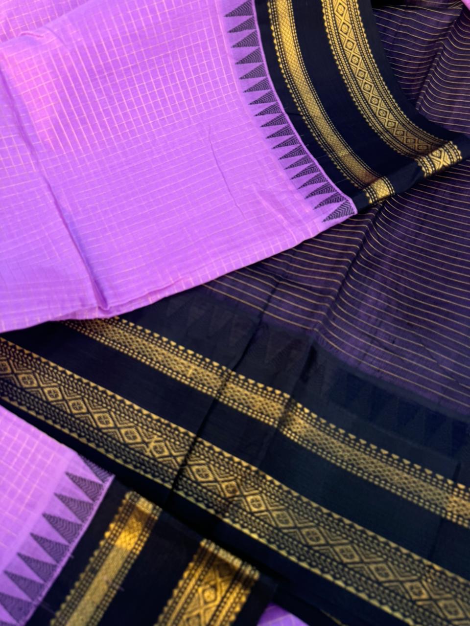 Korvai Silk Cottons -blackcurrant body and black borders
