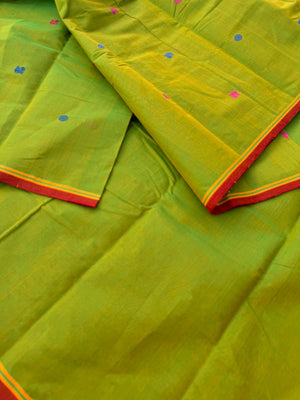 Mangalavastaram - stunning mustard mixed green with grand woven pallu