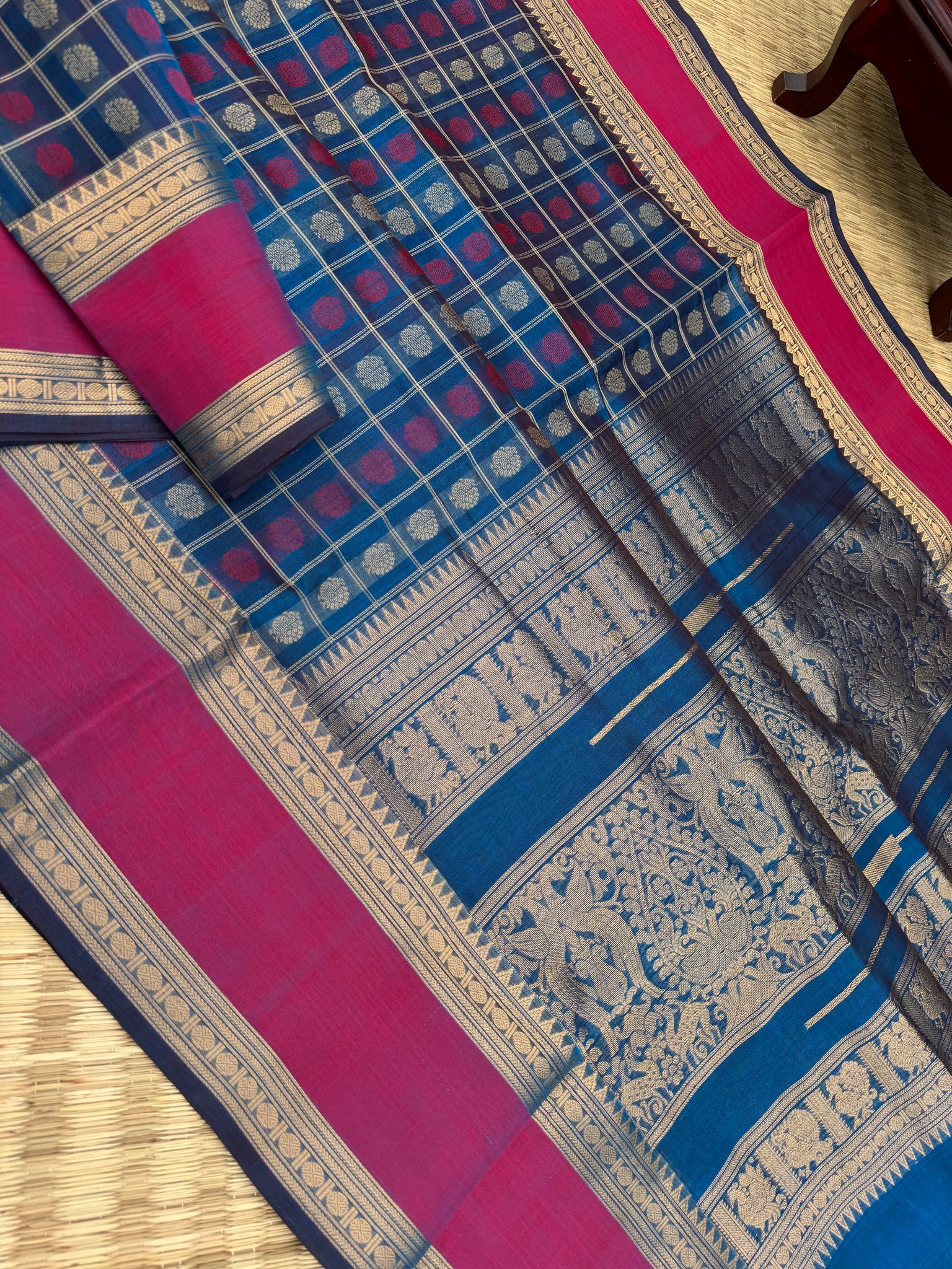 Woven Motifs Silk Cotton - a burnt blue 1000 buttas