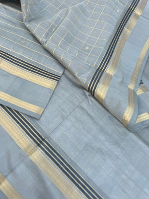 Pastels on Zari Kissed Silk Cotton - a stunning silver grey muthukattam with all traditional elements