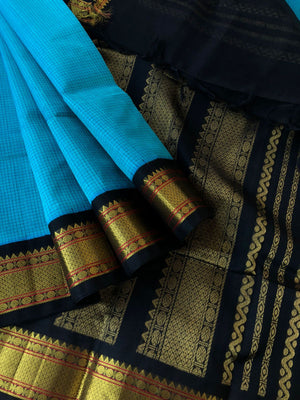 Kattams on Korvai Silk Cotton - blue and black podi kattam